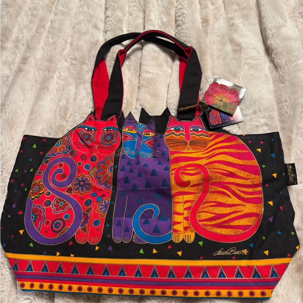 Laurel Burch Multicolor Cat Art Tote - NWT!